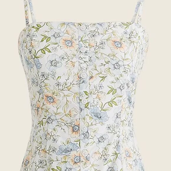 J. Crew White Pastel Floral Button Up Strappy Long Cotton Summer Dress - Picture 2 of 16